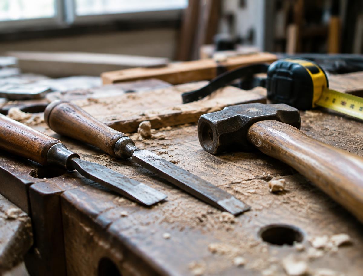 Artisan consultant son téléphone sur un chantier